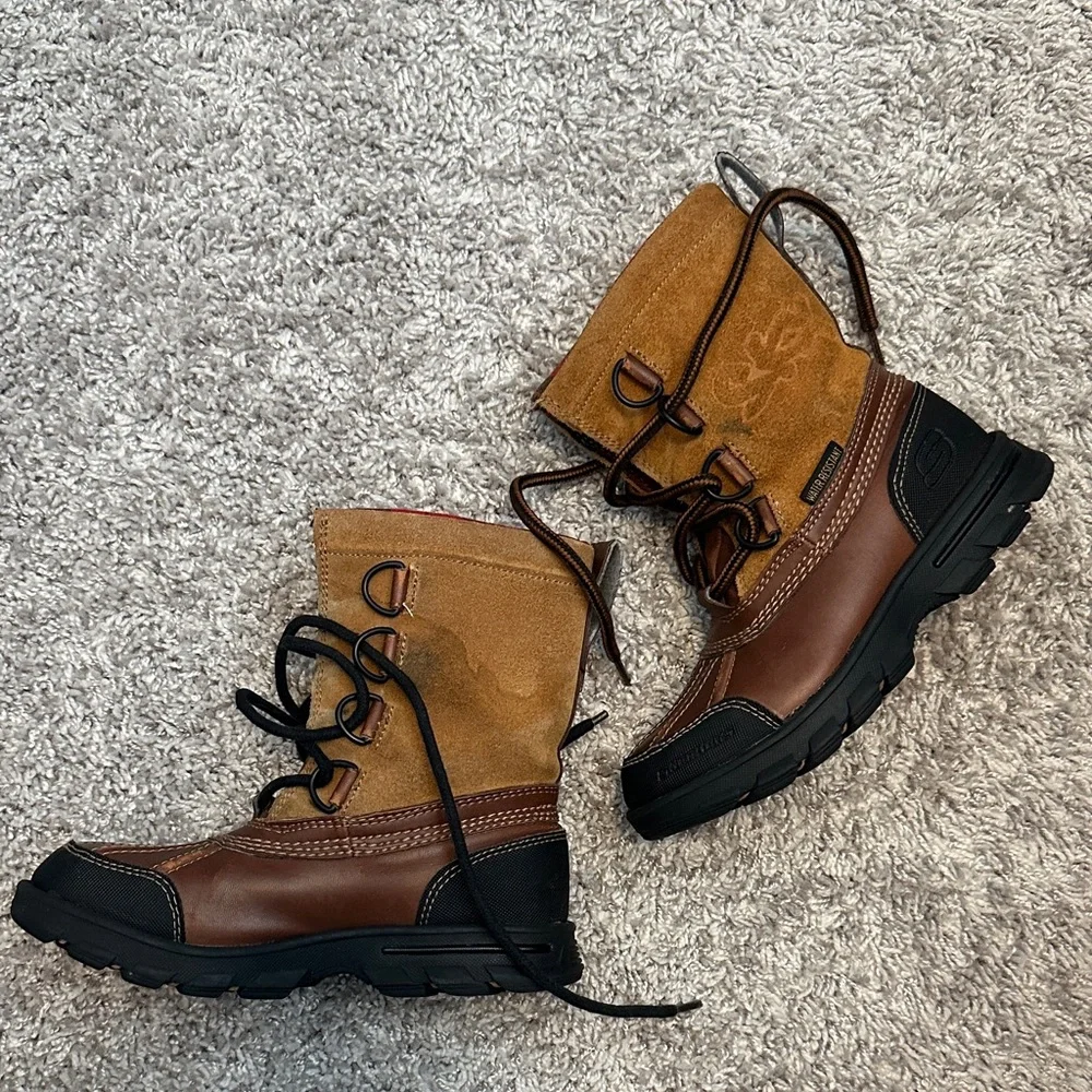 Skechers Kids Winter Boots Water Resistant Brown Tan Lace Up Hiking US Size 13